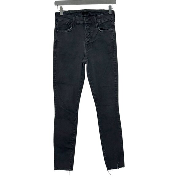Mother The Pixie Ankle Fray Jeans in Not Guilty Black Exposed Button Fly Size 27 - Picture 1 of 11